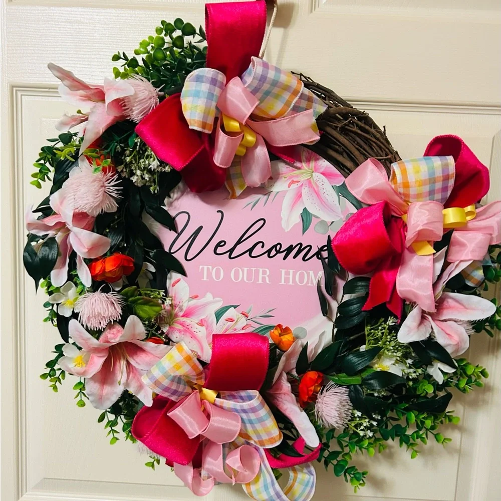 Vibrant Pink and Red Floral Wreath